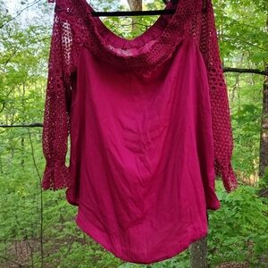 Roaman's Pink Ruffled 3/4 Sleeve Blouse